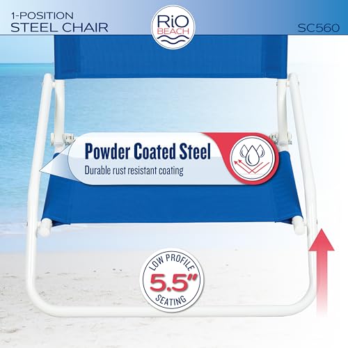 Rio Beach Wave 1-Position Beach Folding Sand Chair, Polyester, Pacific Blue