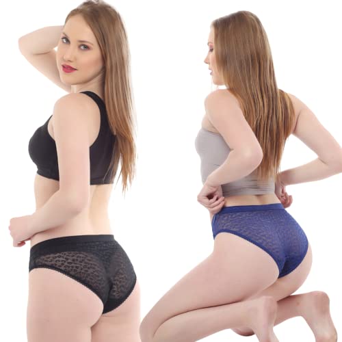 Image of Pack of 2 Women Bikini Blue & Black Lace Net Panty (PP-12MBLDB-P)