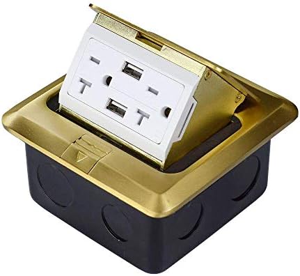 Groto Pop Up Floor Outlet Covers box, Pop-Up Power Box Kit w/20A Duplex Receptacle and 2 USB Charging Ports, Watertight Gasket, Corrosive Resistant Hardware, Brass