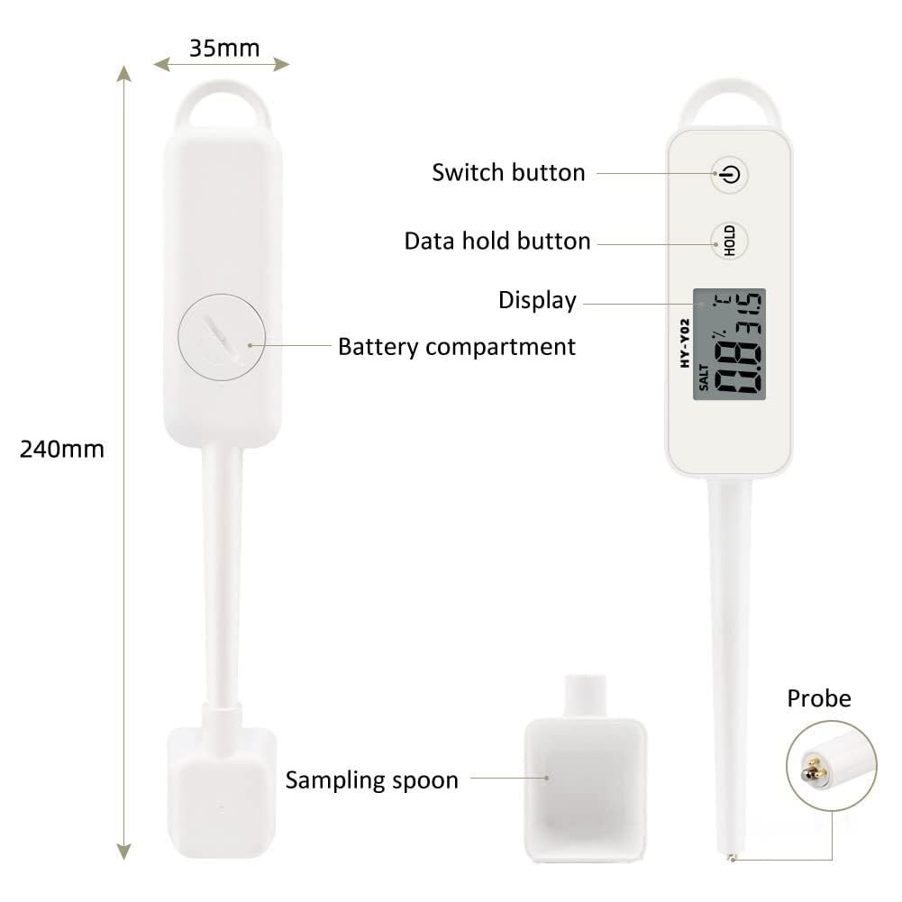Medidor de salinidad portátil, medidor de concentración, detector digital de sal LED for alimentos, for cocina, gestión de alimentos y peceras.