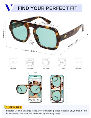 Image of VANLINKER Retro Square Aviator Sunglasses for Women Men 70s Vintage Style Trendy Flat Top Rectangle Sun Glasses VL9826