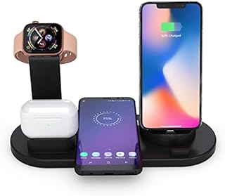 6 in 1 Wireless Charging station for apple devices, 15W Universal Charging Dock for Apple iPhone/Airpods/Samsung, iWatch charging dock multi charging station, Qi multi charging station (Black)