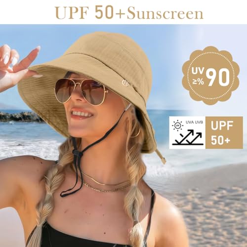 Image of SANNIDHI Sun Hats for Women Bucket Hat for Women, Wide Brim Summer UV Protection Beach Hat, Outdoor Casual Womens Hats with Chin Strap, Fashion Ladies