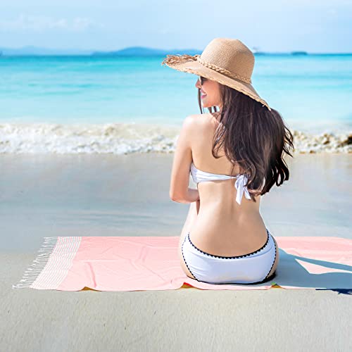 Native Fab Oversized Beach Towel, 2 Pack, 40X71 Inches 100% Cotton Turkish Peshtemal For Adults,Soft & Absorbent, Extra Large Beach Towel For Hammam Spa Beach Blanket Bath, Cabana Strips, Orange #TOP1