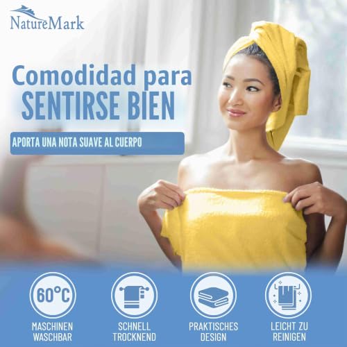 Miniatura 6 de Naturemark Premium Toallas De Baño 100 Algodón, Suaves, Duraderas, Con Asa Para Colgar Pack De 2, 100x150cm, Color Amarillo