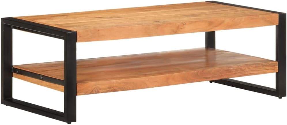 vidaXL Coffee Table, End Table with Iron Legs, Accent Sofa Table with Storage Shelf, Living Room Furniture, Farmhouse Style, Solid Wood Acacia