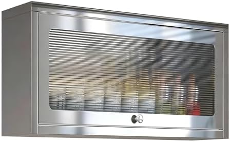 304 Stainless Steel Wall Mount Cabinet - 8.6" Deep Upward Opening Storage with Ribbed Doors & Silent Hydraulic Hinges for Kitchen, Balcony, or Corner Wall Use (70cm/28in)