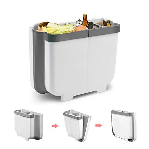 Gkodeamig Cubos de Basura Colgando, Cubo Basura Reciclaje, Bote de Basura Plegable 2 en 1 para Puerta de Armario de Cocina, Dormitorio, Baño (Gris, 13L)