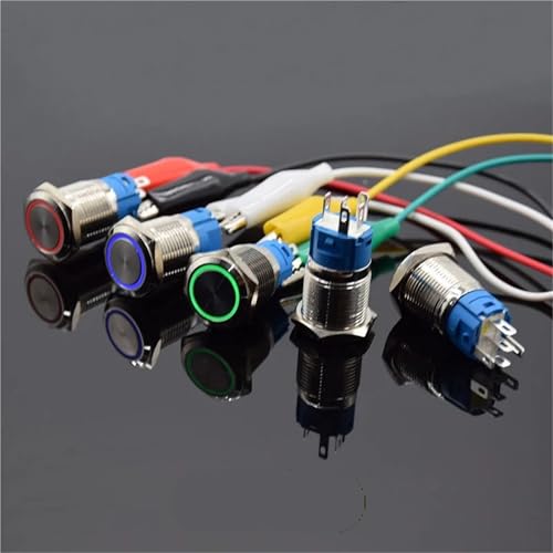 Interruptor de botón de metal 16mm 110V autobloqueo pulsador coche blanco