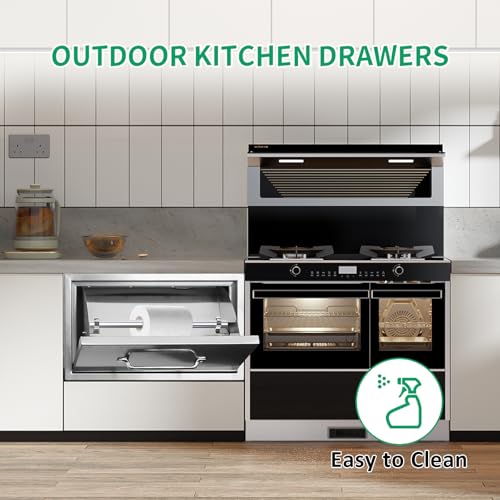 Image of Outdoor Kitchen Drawers 16 inch W x 10 inch H x 10 inch D Stainless Steel Paper Towel Drawers with Ergonomic Handle for BBQ Island, Patio Grill Station & Outdoor Kitchen Cabinets