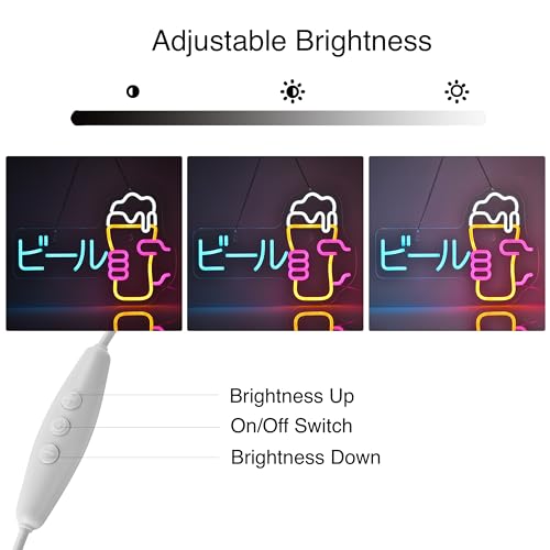 Image of jomobuty Japanese Beer Neon Sign LED Neon Light for Business Wall Decor with Dimmable Switch for Bar Club Party Restaurant ビール Japanese Style USB Powered 16.1 inch x 11.8 inch