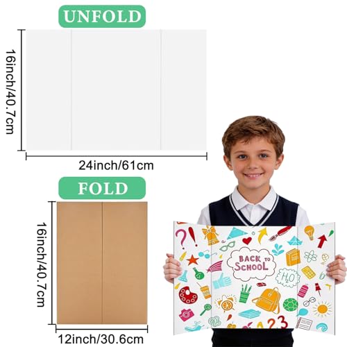 Image of Trifold Poster Board, 24 inch x 16 inch, 5-Pack, White Corrugated Project Boards for Science Fairs, School Projects, Event Displays, and Business Presentations