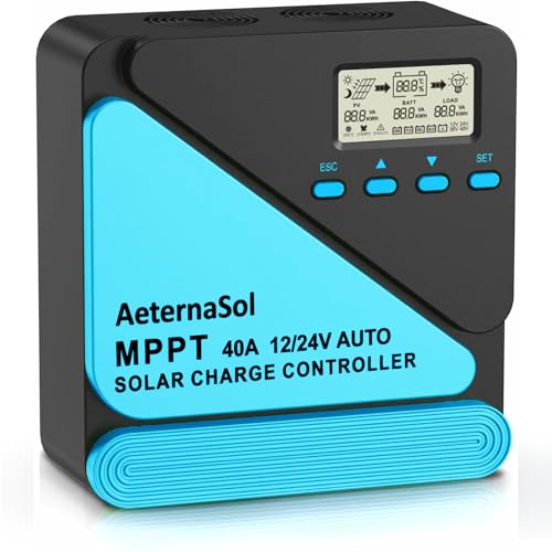 Aeternasol Solar Charge Controller 40A Charge Controllers 12/24V MPPT Solar Charge Controller with...