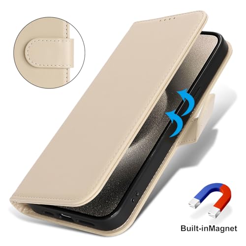Image of for iPhone 15 Pro Max Case Wallet with Card Holder,for iPhone 15 Pro Max Wallet Case for Women Men,PU Leather Shockproof Magnetic Buckle Stand Flip Phone Case-Beige