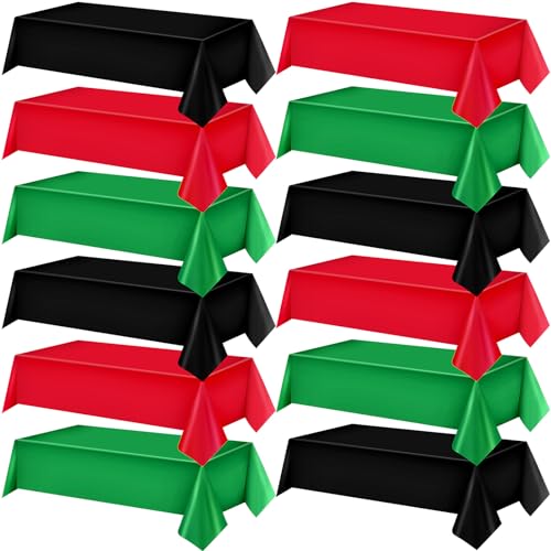 Peryiter 12 Pcs Juneteenth Tablecloth Disposable Red Black Green American June 19 Plastic Table Cover African Black Freedom Day Decorations Holiday Dining Home Decor, 54