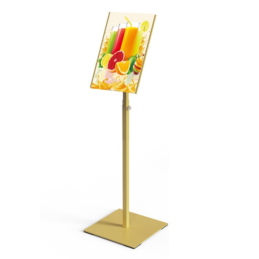 GWBoiuyQETM Heavy Duty Pedestal Sign Holder Poster Stand,Floor Standing Display Holder for Advertisement Menu Display,Vertical & Horizontal Sign Stand Displayed (Gold A4)