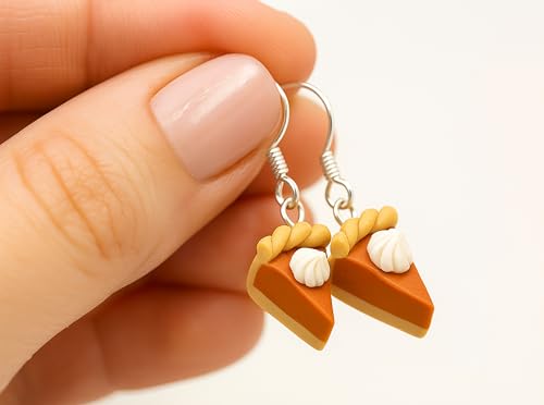 Thanksgiving Pumpkin Pie Earrings, Fall Dangle, Polymer Clay Food Themed Jewelry4
