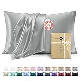 Bedsure Satin Pillowcase, Similar to Silk Pillow Cases Queen Size Set of 2, Cooling Pillow Case Covers with Envelope Closure, Room Decor Gifts for Women Men, Silver Grey, 20x30 Inches, 2pcs