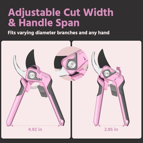 Image of PrunePro Pruning Shears for Gardening Professional Bypass Hand Pruner Up to 1 Inch Cut Capacity Sharp Stainless Steel Blade Garden Scissors Plant Flower Garden Clipper Pink 1 Pack