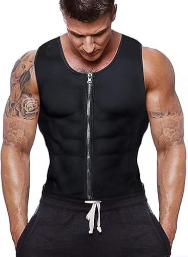 Gowhods Waist Trainer Sweat Vest for Men,Hot Neoprene Sauna Tank Top Vest with Zipper,Gym Workout Suit (Black, Medium)