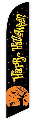 Happy Halloween (Black) Advertising Feather Flag 12ft For Halloween Decorations- Replacement Flag Only (without Poleset)