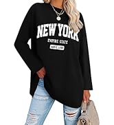 ORANDESIGNE Women Graphic Long Sleeve T Shirts Oversized Letter Print Tees Casual Crewneck Tunic ...