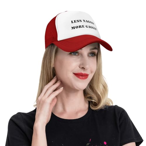 Image of Less Naggin More Gaggin Trucker Hat Funny Baseball Caps Adjustable Fishing Hats for Men Women Black