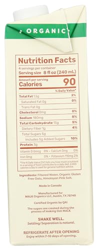 MALK Organic Unsweetened Original Oat Milk, 32 FZ