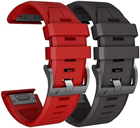 [2 PACK] Artio Smart Watch Strap Silicone Quick Release Band Replacement for Smart Watch Garmin Fenix 5X/Fenix 5X Plus/Fenix 6X/Fenix 6X Pro/ Fenix 3/Fenix 3 HR (Red & Black)