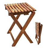 Spetebo Akazien Klapphocker Natur geölt 37 x 29 cm Holz Blumenhocker klappbar im Teak Look - Garten Hocker Balkon Beistelltisch Pflanzenhocker Dekotisch klappbar