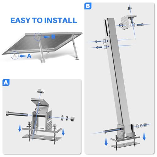 4PCS Adjustable Solar Panel Tilt Mount Brackets Aluminum Alloy Mounting Bracket Stand Systems Support 50W 70W 100W 150W 200W 300W 400W Solar Panels for Ground, Roof, Boat, Wall ,Railer, RVs