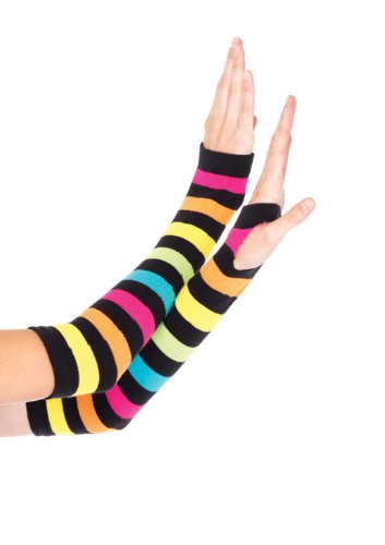Leg Avenue Women's Neon Rainbow Gauntlet Gloves Adult Costume, Multi, One Sizes Fit