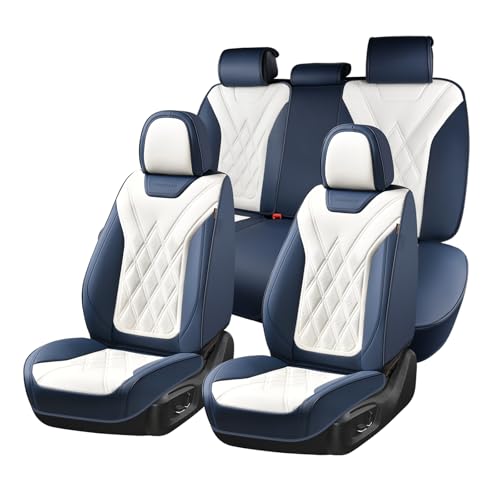 Image of Coverado Car Seat Covers Full Set, Seat Covers for Cars, Waterproof Leather Automotive Seat Cover, Universal Car Interior Protectors Cushion for Most Cars Blue White