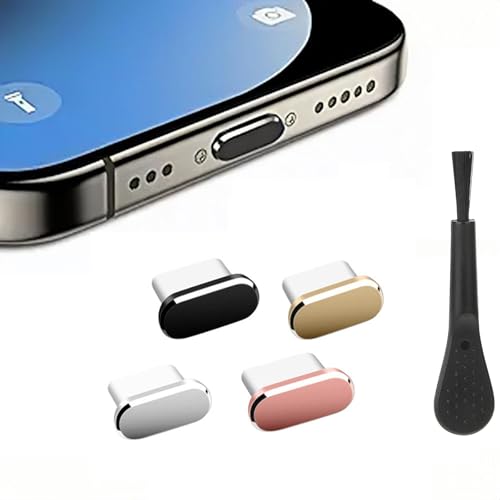 USB C Staubstecker Set, 4 St&uuml;ck Typ C Port Stecker, Anti Staub Abdeckkappen, Ladeanschluss Abdeckung USB C Port Kappen Schutz Typ C Metall Staubschutz Stopper f&uuml;r Smartphone Laptop (D)