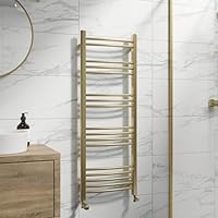 DuraTherm® 1200 x 450mm Curved Heated Towel Rail Radiator Modern Central Heating Bathroom Warmer Wall Mounted Ladder Rad, Brushed Brass