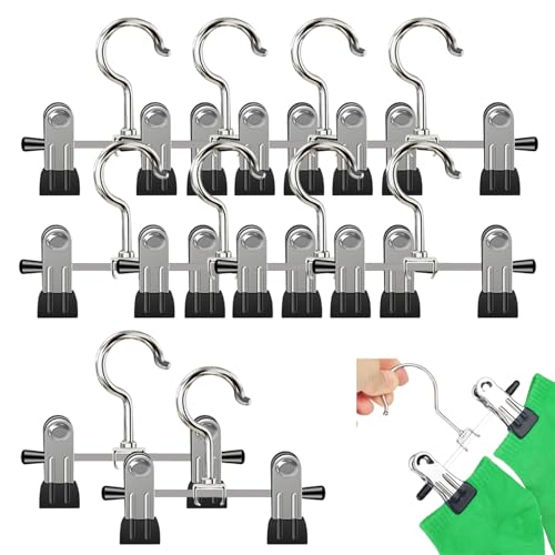 Ksvaye Lot de 10 Cintres Pinces Cintres Pantalons avec Clips, Réglables Métal Cintre a Pince pour Soutiens-Gorges,Jupes,Cravates,Chaussettes