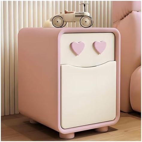 Nightstand with Storage Drawer, Bedside Table with Heart-Shaped Invisible Handle, Rounded Edge Design, Ideal for Bedroom, Living Room, or Home Office.