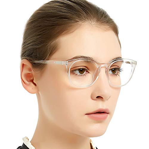 Image of MARE AZZURO Blue Light Blocking Reading Glasses Women Round Computer Readers 0 1.0 1.25 1.5 1.75 2.0 2.25 2.5 2.75 3.0 3.5 4.0 5.0 6.0 (Transparent, 600)