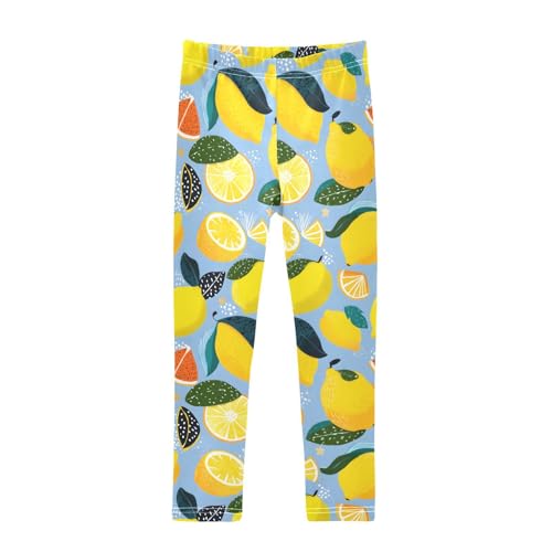 Lemon Watermelon Green Leaves Girls Leggings Ultra Soft Compression Yoga Gym Pants for Kids 4-10T