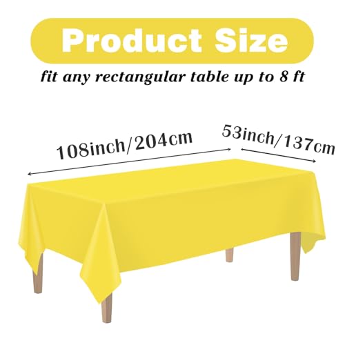 Image of Kopokita 2 Pack Yellow Plastic Tablecloths Disposable 54 x 108 Inch