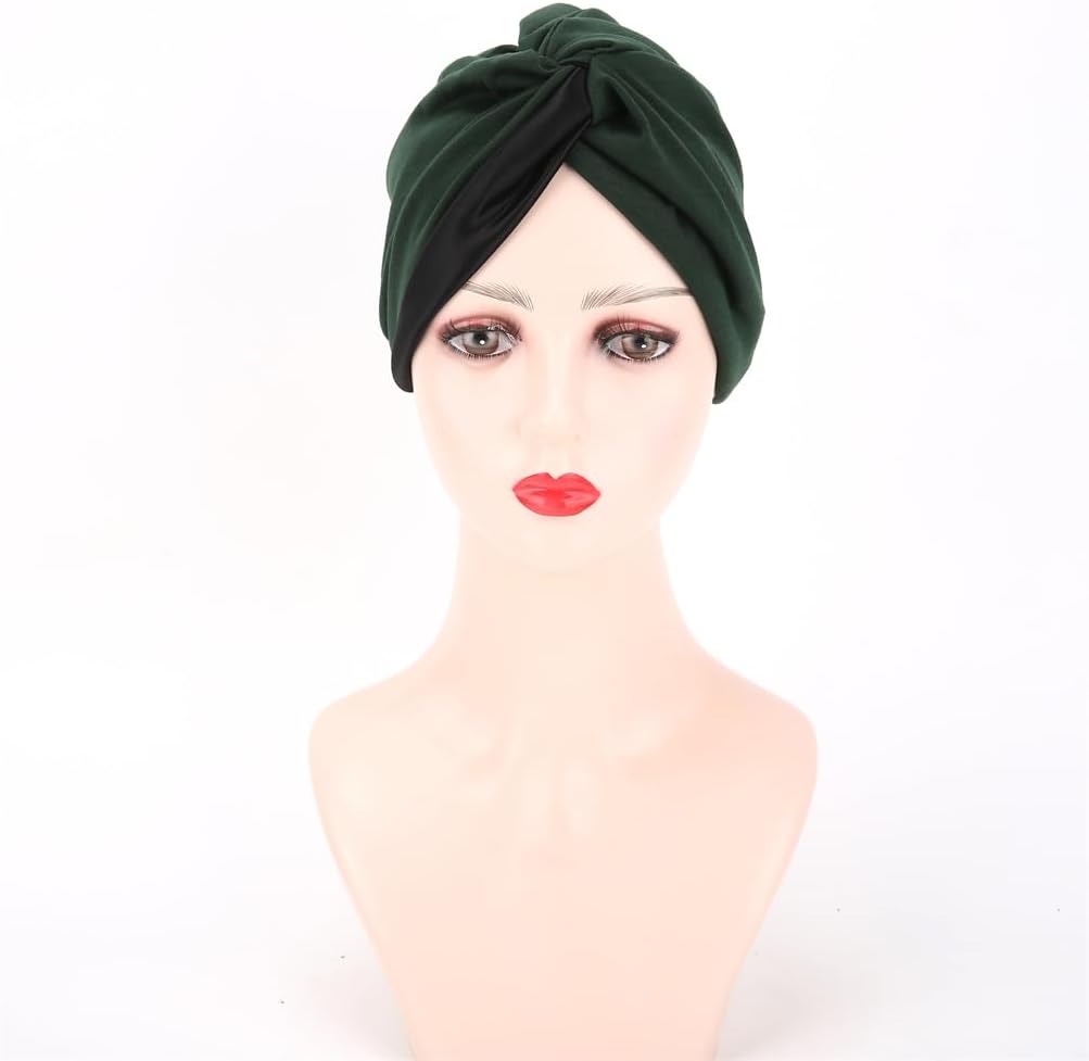 YYAOJHAO Turbans for Women Satin Lined Pre Tied Knot Plated Headwrap Sleep Hat Chemo Beanies Headwear Caps - Image 3