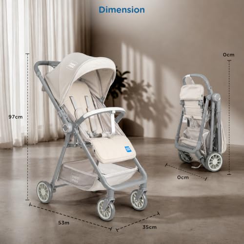 Image of Mee Mee Easy Go Baby Stroller for 0-3 Years | Lightweight Foldable Pram | One-Hand Fold & Portable Travel-Friendly Stroller | Pre-Installed Baby Buggy for Newborn Boys & Girls (Grey)