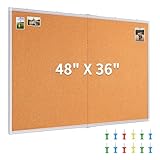 maxtek Large Cork Board 48 x 36 in, Bulletin Board for Walls, 4'x 3' Extra Aluminum Framed Corkboard, Foldable Wall Mounted Pin Memo Notice Cork Board for Office, Home Wall Display
