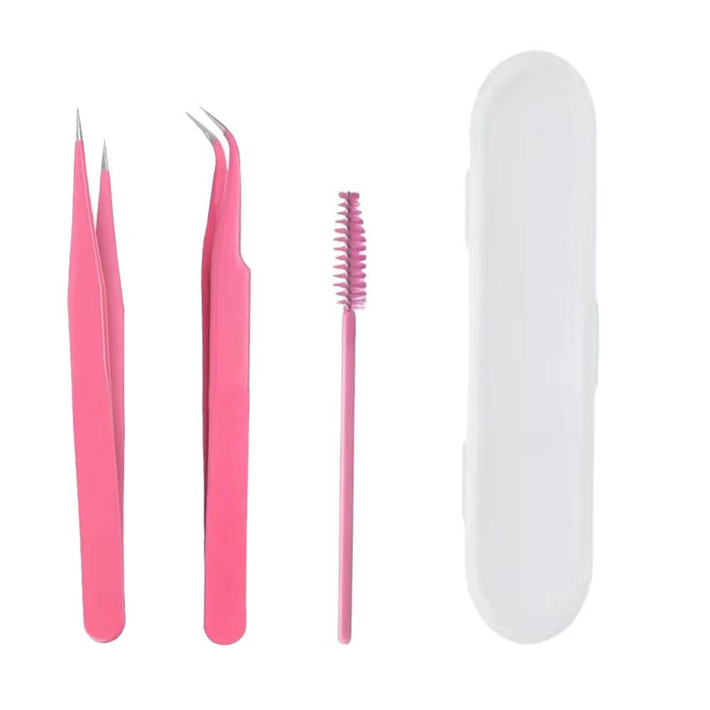 Pinzetta, 2 Pinzetta Extension Ciglia e 1 Pennello Ciglia, Kit Pinzetta per Ciglia, Pinzette Diritto e Curvo Tip Pinzette, Professionale Pinzette in Acciaio Inox, per Estensioni Ciglia, DIY