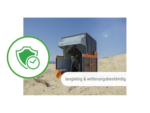 Outgarden Hundestrandkorb Kieferholz | Hundehütte inkl. Schützhülle | Schwenkbarer Wasser-/Futternapf | Sonnenschutz für Hunde & Katzen | Schwarz mit blau weißen| Perfekt für kleine Hunde