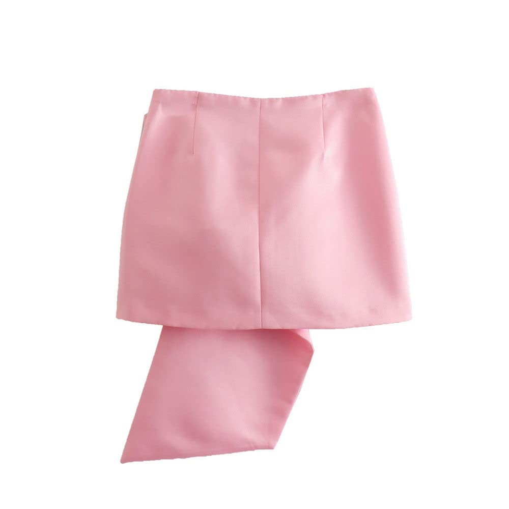 Röcke Damen,Damen-Minirock Rosa Hohe Taille Hüften Wickelrock Mode Einfarbig Schleife Knoten Mit Reißverschluss A-Linie Geraffter, Schlanker Kurzer Rock Für Mädchen Damen,L