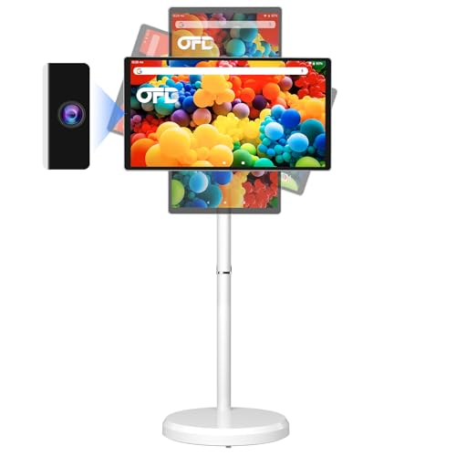 OFD 21.5 Inch Portable TV on Wheels 1080P,100%sRGB,6GB RAM+128GB Storage,RollingTV,Touch Screen Large Tablet with Base,8MP Webcam,Android 13 OS| Wireless Projection| 6000 mAh Battery(Play 4-6H),White