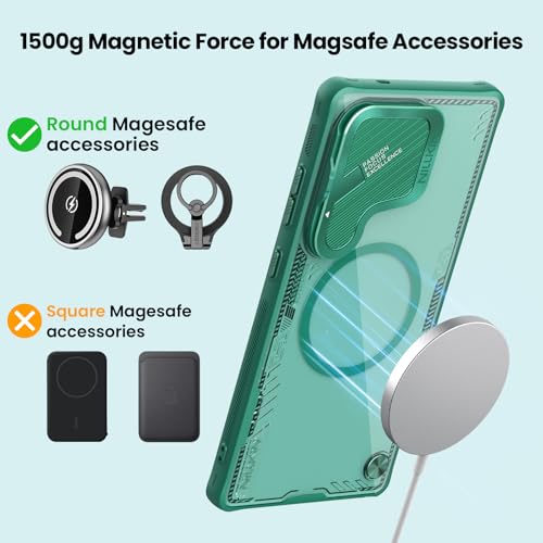 Image of Nillkin Magnetic for Galaxy S25 Ultra Case Clear, Compatible with Magsafe, Never Yellow & Biodegradable Material, Translucent Case with Kickstand & Camera Cover for Samsung Galaxy S25 Ultra, Green