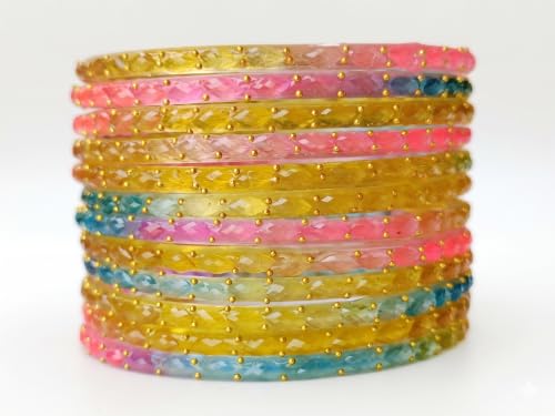 Image of JPS Plain and Glossy Finished Raindrop Glass Bangles Set for Women & Girls | Traditional Ethnic Chudi for Wedding, Party & Regular- Set of 12 Pcs of One Colour | Wedding Special