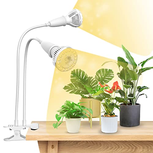 SANSI Lámpara de Plantas 300W, Lámpara LED Cultivo de Espectro Completo con 2 Cabezal Ajustable, Grow Light with Tecnología Cerámica, Luz de Crecimiento con Clip para Invernaderos